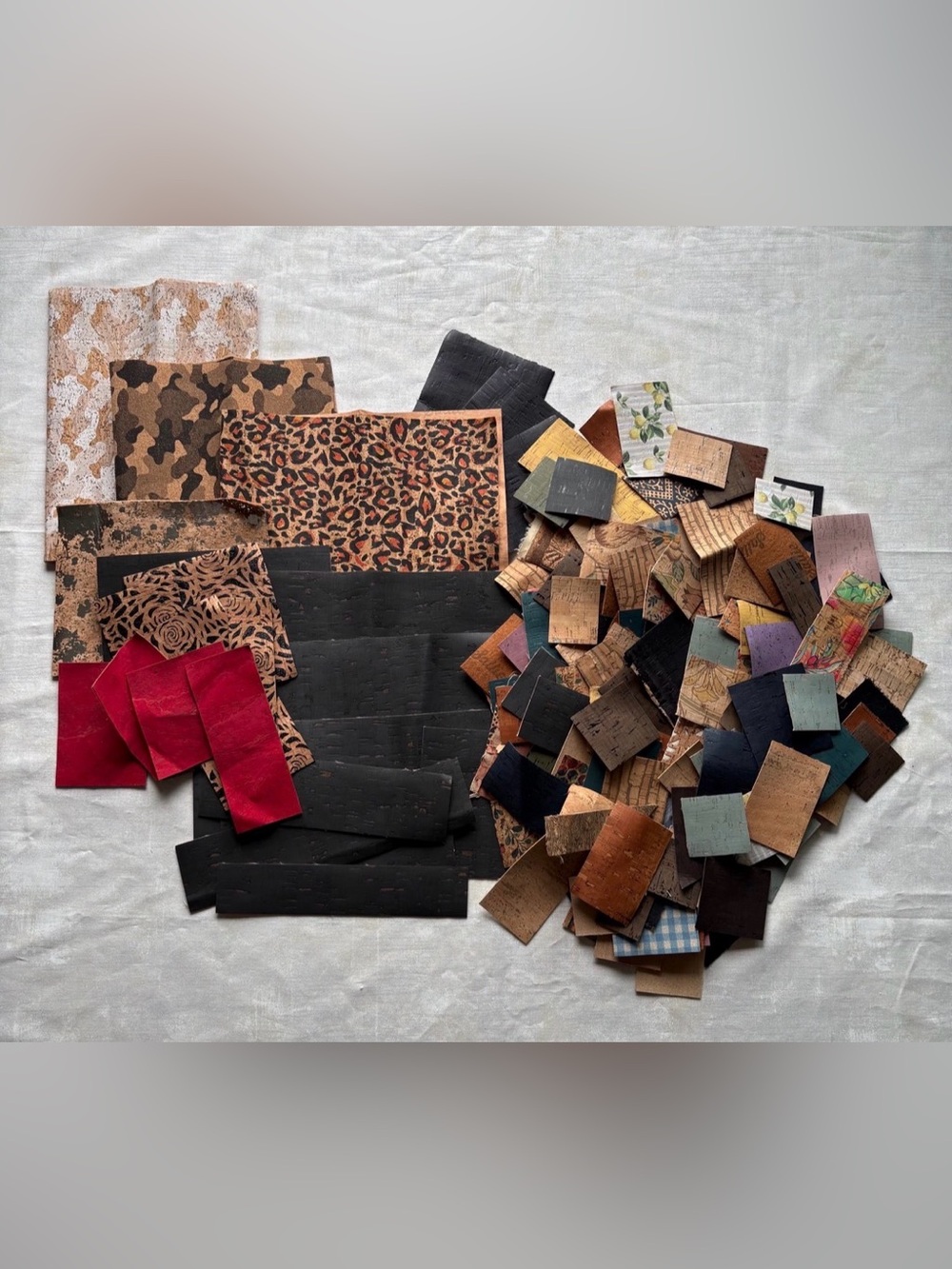 14 oz Sallie Tomato Premium Cork Fabric Wild Card Remnants Destash Lot Mix